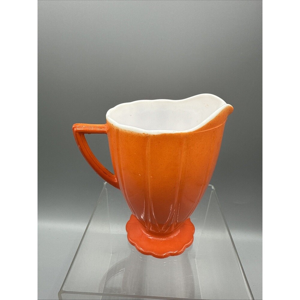 Vintage Hazel Atlas Orange Creamer Newport Hairpin Platonite Handled 4.25" MCM